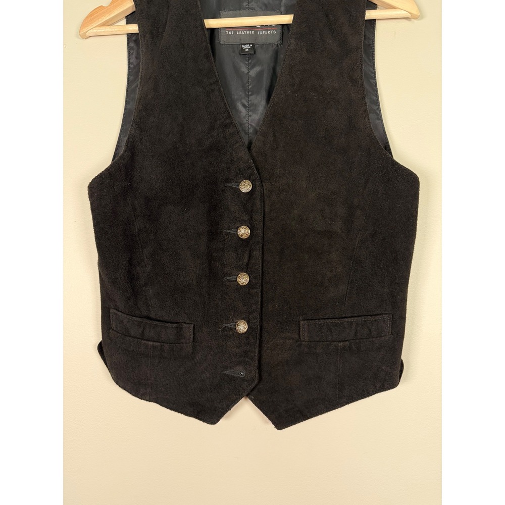 Wilsons The Leather Experts Black Suede Vest Western Cinch Back Ornate Buttons M - Picture 2 of 8